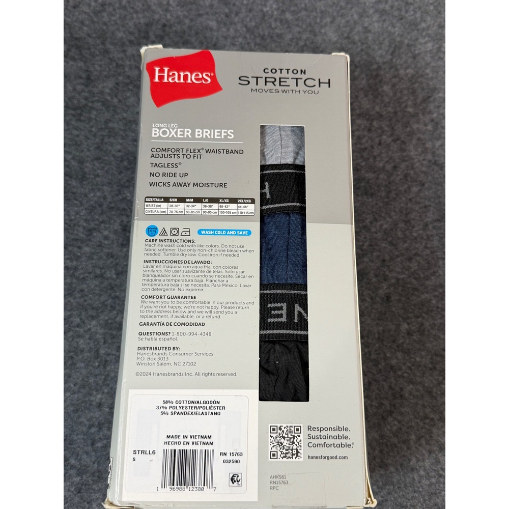 Hanes Boxer Briefs Mens Small Multicolor‎ New 6 Pack Cotton Stretch Long Leg - Picture 2 of 3